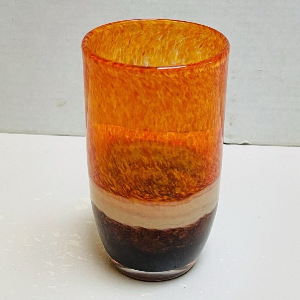 Vintage Art Glass Tumbler‎ Sommerso Slag Blown Orange Amber Brown White MCM